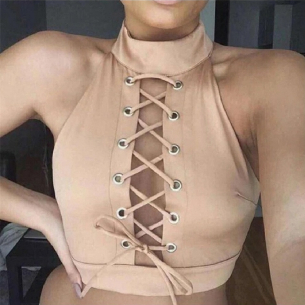 Sexy Beige Women Bandage Crop Top